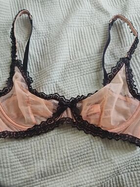 Agent Provocateur Peach and Black Sheer Lace Underwire Bra